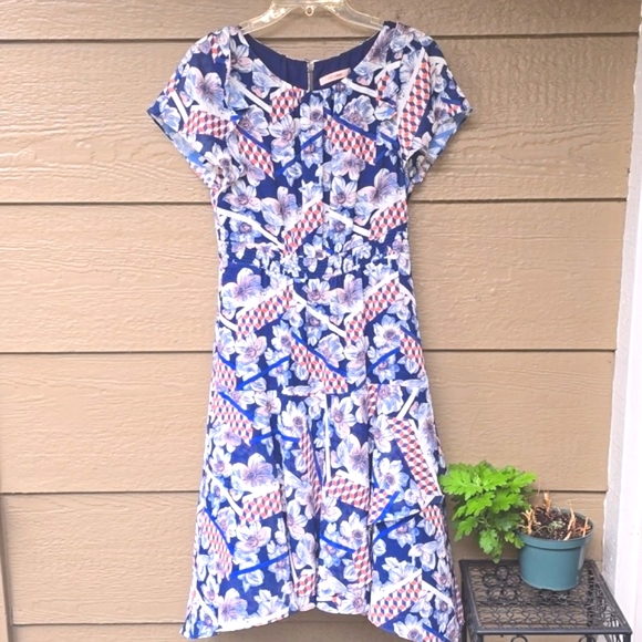 CC collect blue chiffon floral print ruffle midi dress medium M - Picture 1 of 12